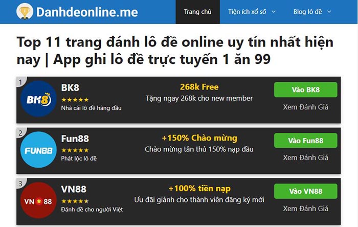 Trang đánh lô đề online uy tín MEZ cung cấp danh sách các nhà cái uy tín nhất