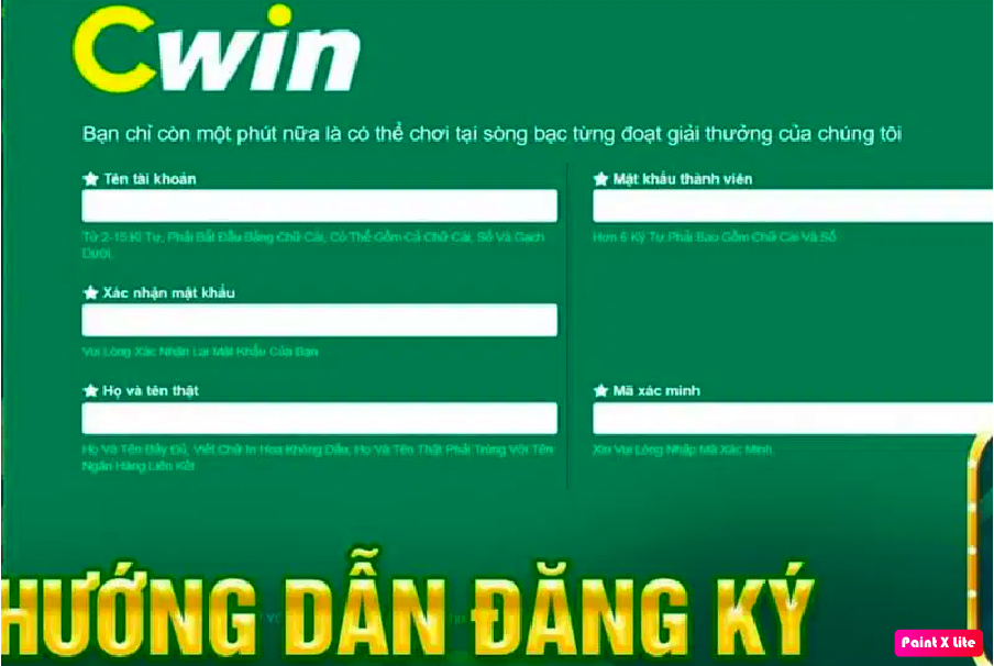 Điền vào bảng đăng ký tài khoản chơi của Cwin 